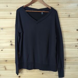 Athleta Coaster Luxe V Neck Sweatshirt Womens Small Black  984026